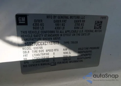 2012 GMC Savana 3500 Work Van from USA, damaged, VIN 1GTZ7UCGXC1127873